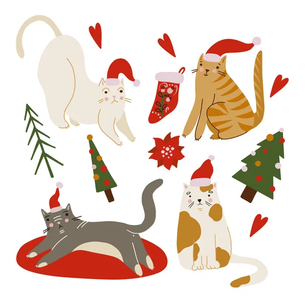 Holiday Elements Cats Merry Christmas Print — Vettoriale Stock