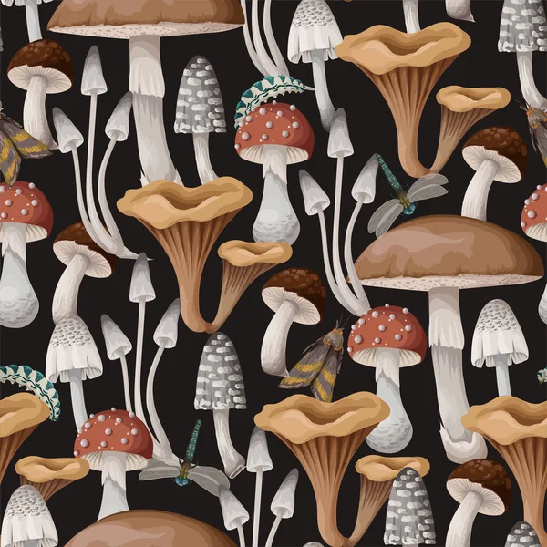 Seamless Pattern Mushrooms Natural Trendy Print — Stockvector