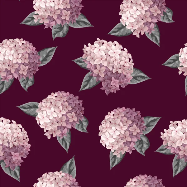 Seamless Botanical Pattern Pink Hydrangeas Vector — Vetor de Stock