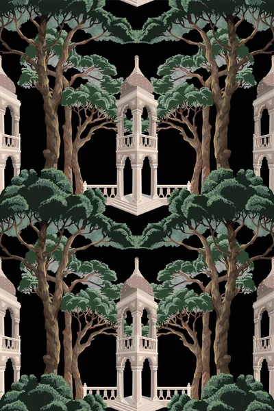 Seamless Pattern Trees Alcove Interior Print — 图库矢量图片