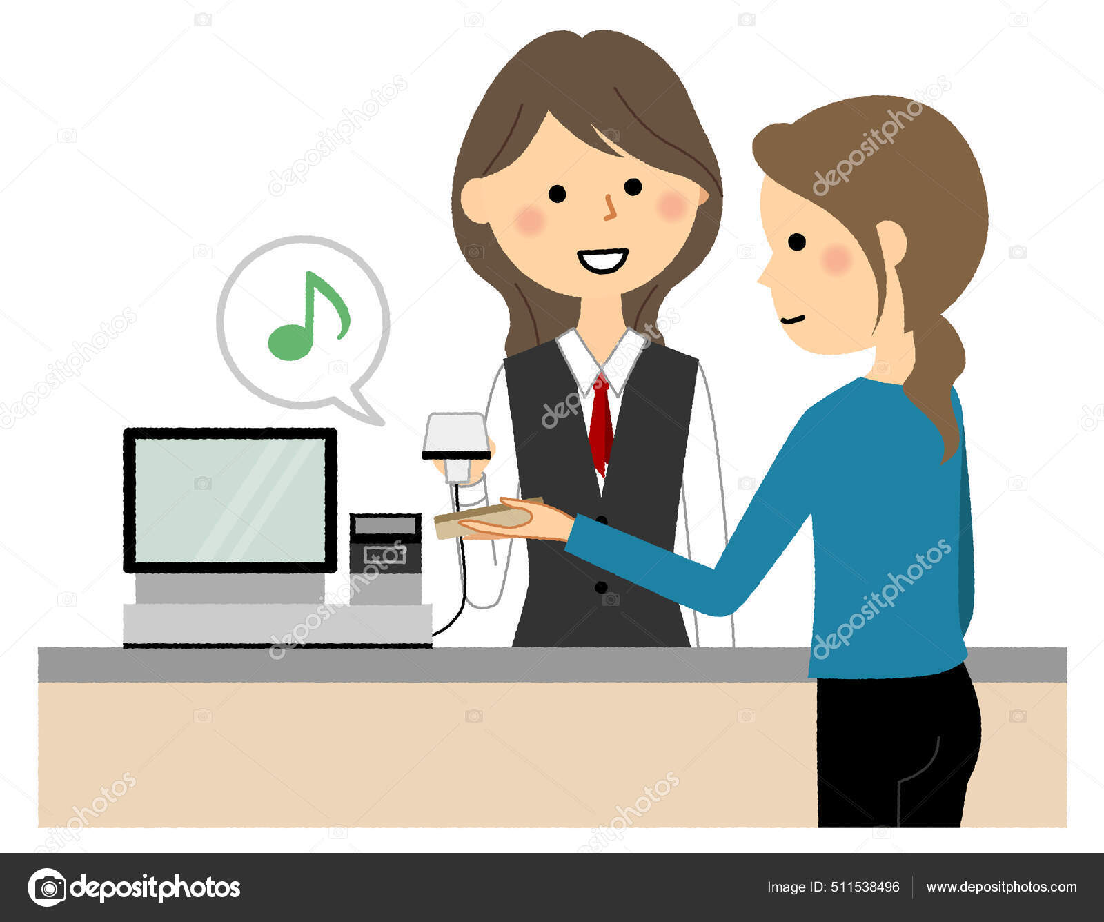 Female Clerk Cash Register Illustration Woman Clerk Who Pay Cashless