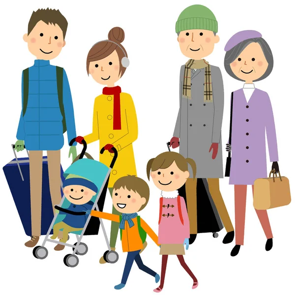 Viajar Com Família Uma Ilustração Viajar Com Uma Família — Vetor de Stock