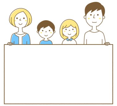 Beyaz tahtası olan mutlu aile / Beyaz tahtası olan mutlu aile tasviri.