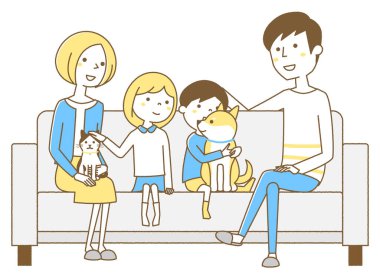 Aile kanepede dinleniyor. Kanepede dinlenen bir ailenin görüntüsü..