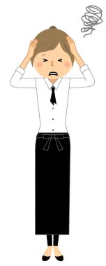 Kafe katibi kafasını tutuyor. Kafe katibinin kafasını tuttuğu bir resim..