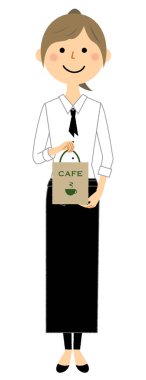 Cafe personeli paket servis ürünü / kafe çalışanlarının paket servis ürünleriyle resimlendirilmesi.