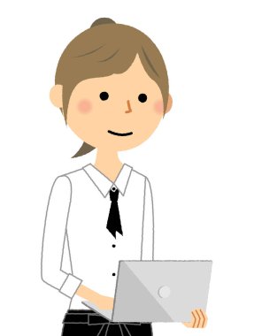 Kafe kâtibi dizüstü bilgisayar kullanıyor. Dizüstü bilgisayar kullanan bir katip çizimi..