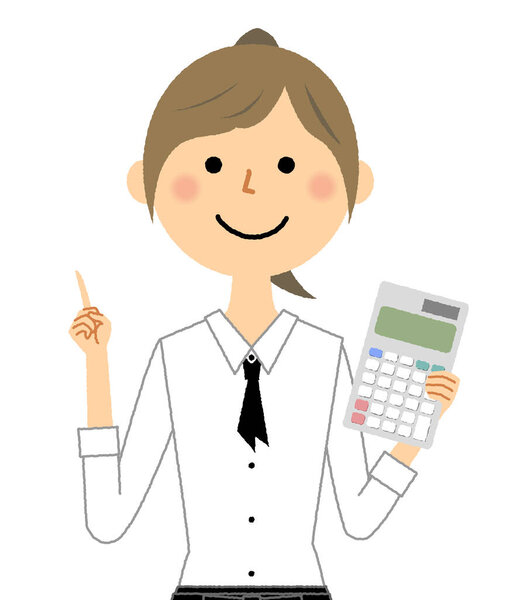 Cafe clerk with a calculator/It is an illustration of a cafe clerk with a calculator.