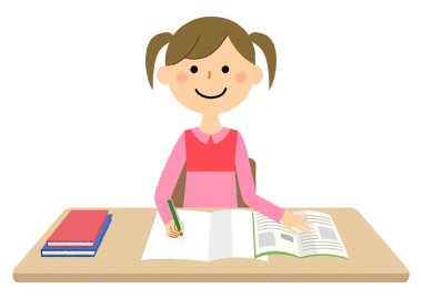 - Ders çalışan kız. - Ders çalışan bir kızın çizimi..