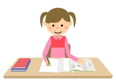 - Ders çalışan kız. - Ders çalışan bir kızın çizimi..