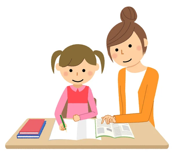 Κορίτσι Που Διδάσκεται Σπουδάζει Είναι Μια Εικόνα Ενός Κοριτσιού Που — Διανυσματικό Αρχείο
