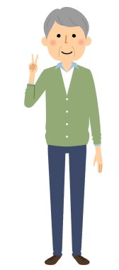 Yaşlı bir adam, V işareti. V işaretini imzalayan yaşlı bir adamın resmi..