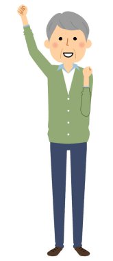 Yaşlı bir adam, Zafer Mola 'sı. Zafer pozu veren yaşlı bir adamın resmi..