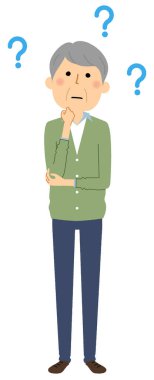 Elderly man,Doubt/It is an illustration of a elderly man who wonders.