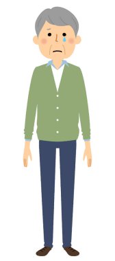 Elderly man, Cry/Illustration of a elderly woman crying.