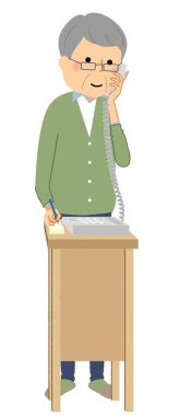 Elderly man, Phone/Illustration of a elderly man talking on the phone.