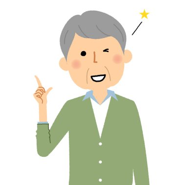 Yaşlı bir adam, parmak işareti / Yaşlı bir adamın parmağında duran bir resmidir..