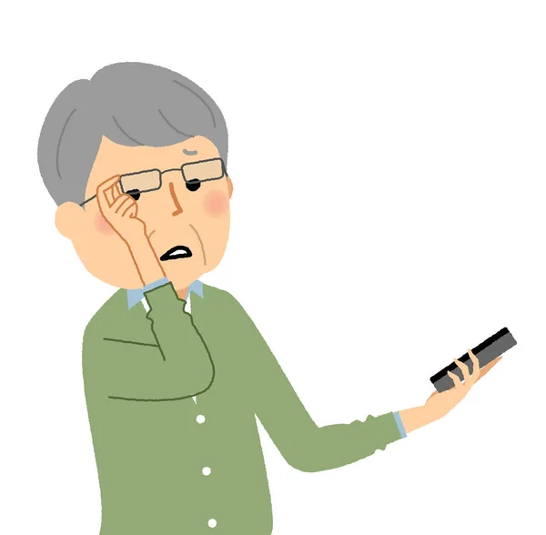高齢者 スマートフォン スマートフォンを操作する高齢者のイラストです — ストックベクタ