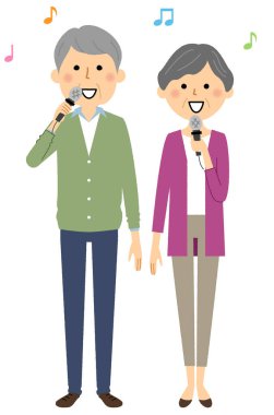 Yaşlı çift Sing / It, son sınıf çifti şarkıları söylerken bir illüstrasyondur..