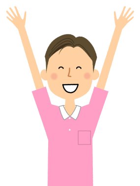 Elleri havada tezahürat yapan erkek hemşire kadrosu. Elleri havada tezahürat yapan erkek hemşire kadrosunun bir resmi..