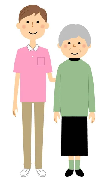 老年妇女和男性照顾者 它是老年人和照顾者的例证 — 图库矢量图片