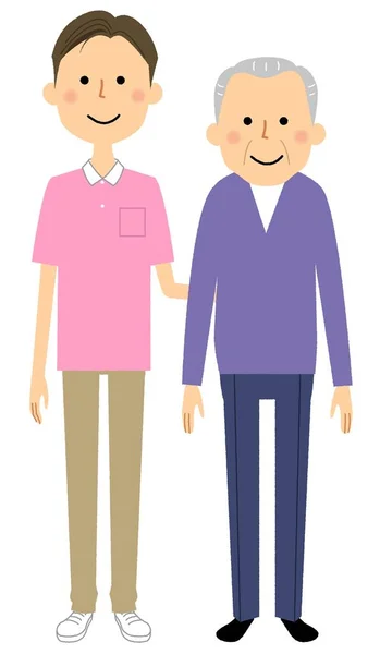 老年男子和男性照顾者 它是老年男子和照顾者的例证 — 图库矢量图片