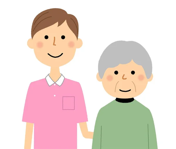 Donne Anziane Badanti Tratta Esempio Una Persona Anziana Caregiver — Vettoriale Stock