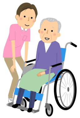 Tekerlekli sandalyede oturan yaşlı bir adam ve bakıcı. Tekerlekli sandalyede oturan yaşlı bir adamın ve bakıcı..