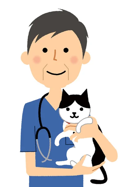 Veterinario Che Tiene Gatto Illustrazione Veterinario Maschio Che Tiene Gatto — Vettoriale Stock