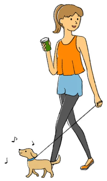 Woman Walking Dog Illustration Woman Walking Dog — Fotografia de Stock
