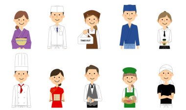 People working at restaurants/It is an illustration of people working in restaurants.