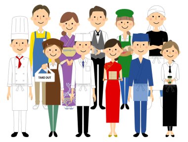 People working at restaurants/It is an illustration of people working in restaurants.