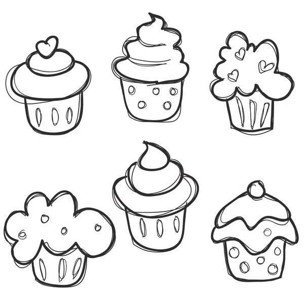 Conjunto de cupcake dibujado a mano — Archivo Imágenes Vectoriales