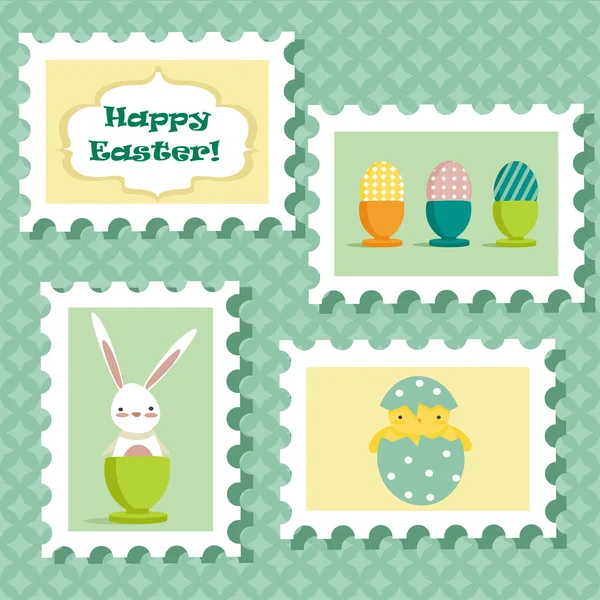 Easter postal stamps set — Stock Vector