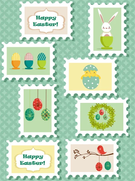 Easter postal stamps set — Stock Vector