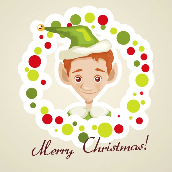 Linda tarjeta de Navidad elfo — Archivo Imágenes Vectoriales