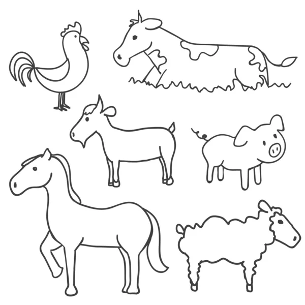 Hand drawn farm animals — Stock Vector