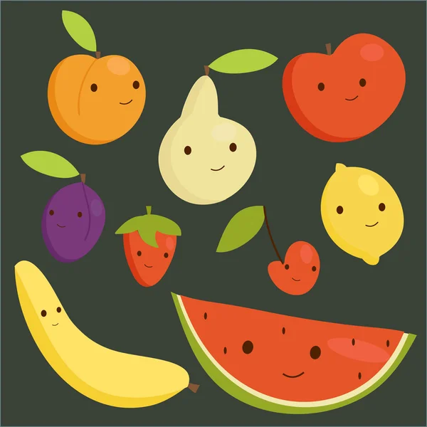Lindas frutas de dibujos animados — Vector de stock