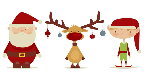 Retro Santa claus, elfo, Rudolph — Vector de stock