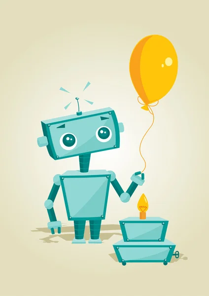 Cartoon robot with birthday cake — Stock Vector