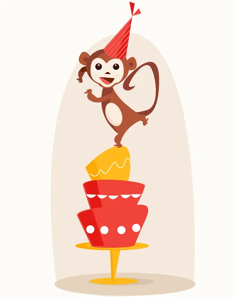踊る猿の誕生日カード — ストックベクタ