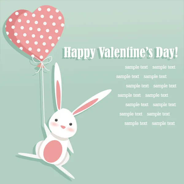 Alla hjärtans-kort med en söt kanin — Stock vektor