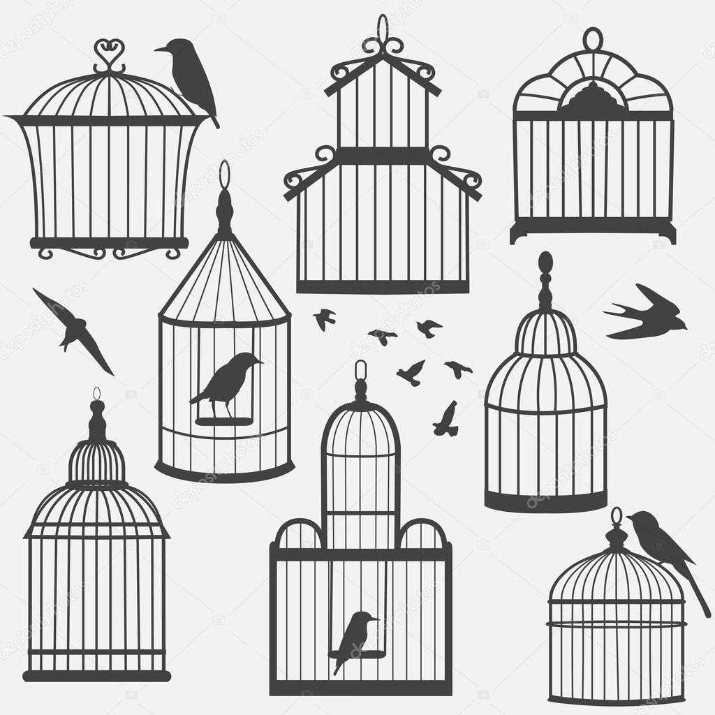 Bird cages silhouette