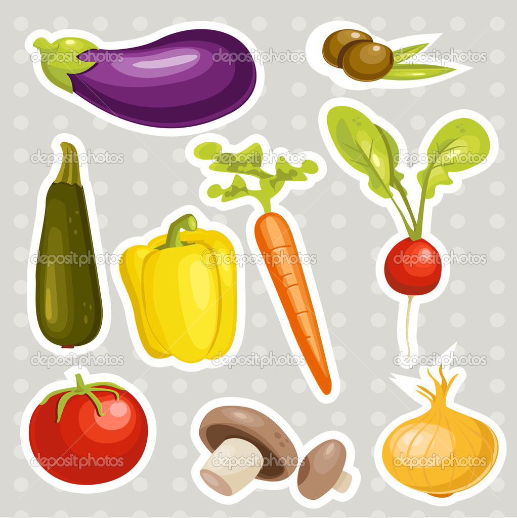 Cartoon vegetables stickers — Stock Vector © kariiika 18223391