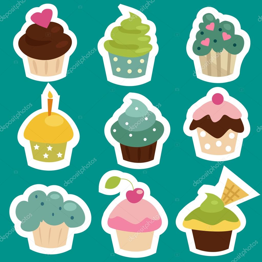 Cute cupcake stickers — Stock Vector © kariiika 18248083