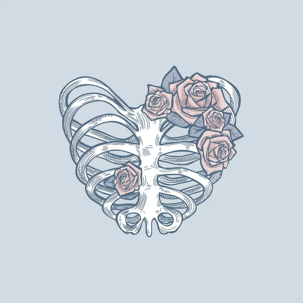 Καρδιά Σκελετού Τριαντάφυλλα Διανυσματική Απεικόνιση — Διανυσματικό Αρχείο