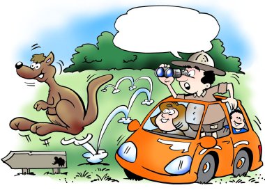 The family on safari tour in their own car clipart