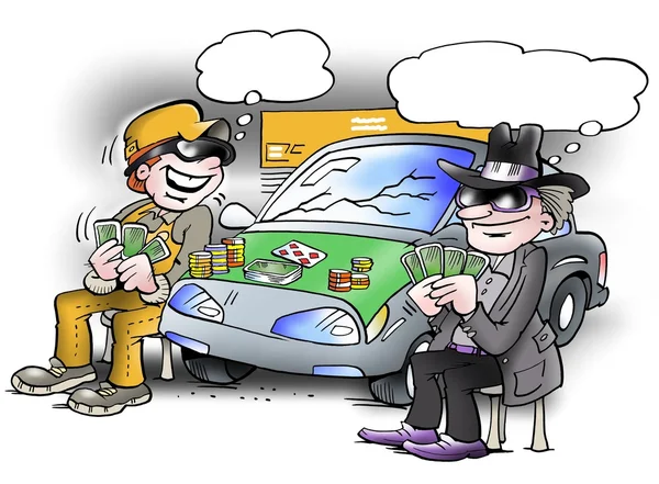 Zwei spielen Poker-Spiel auf einem Auto — Stockfoto