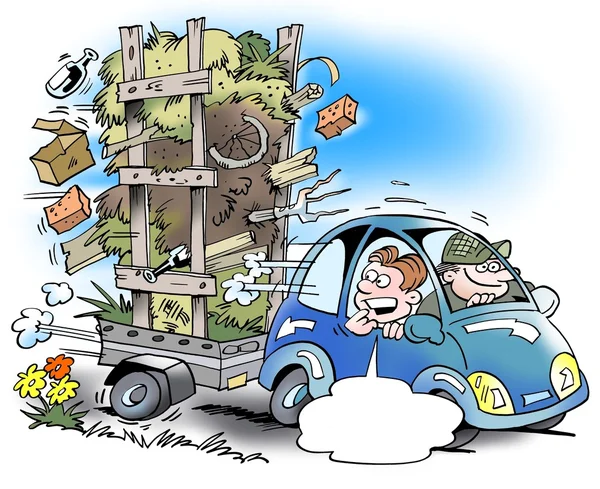 çok fazla aşırı küçük bir römork ile bir araba