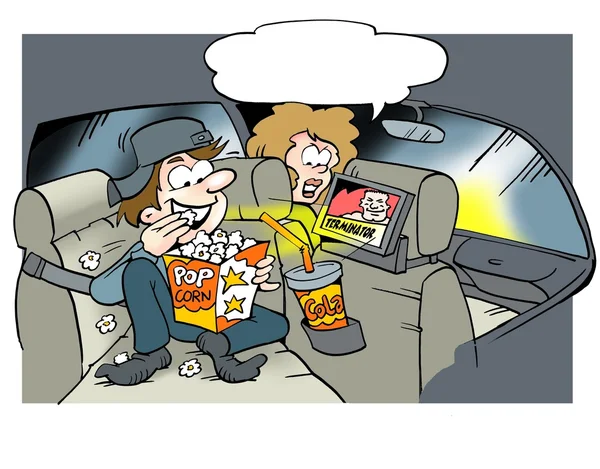 Daddy looking video movies on the back seat — Stock Photo, Image